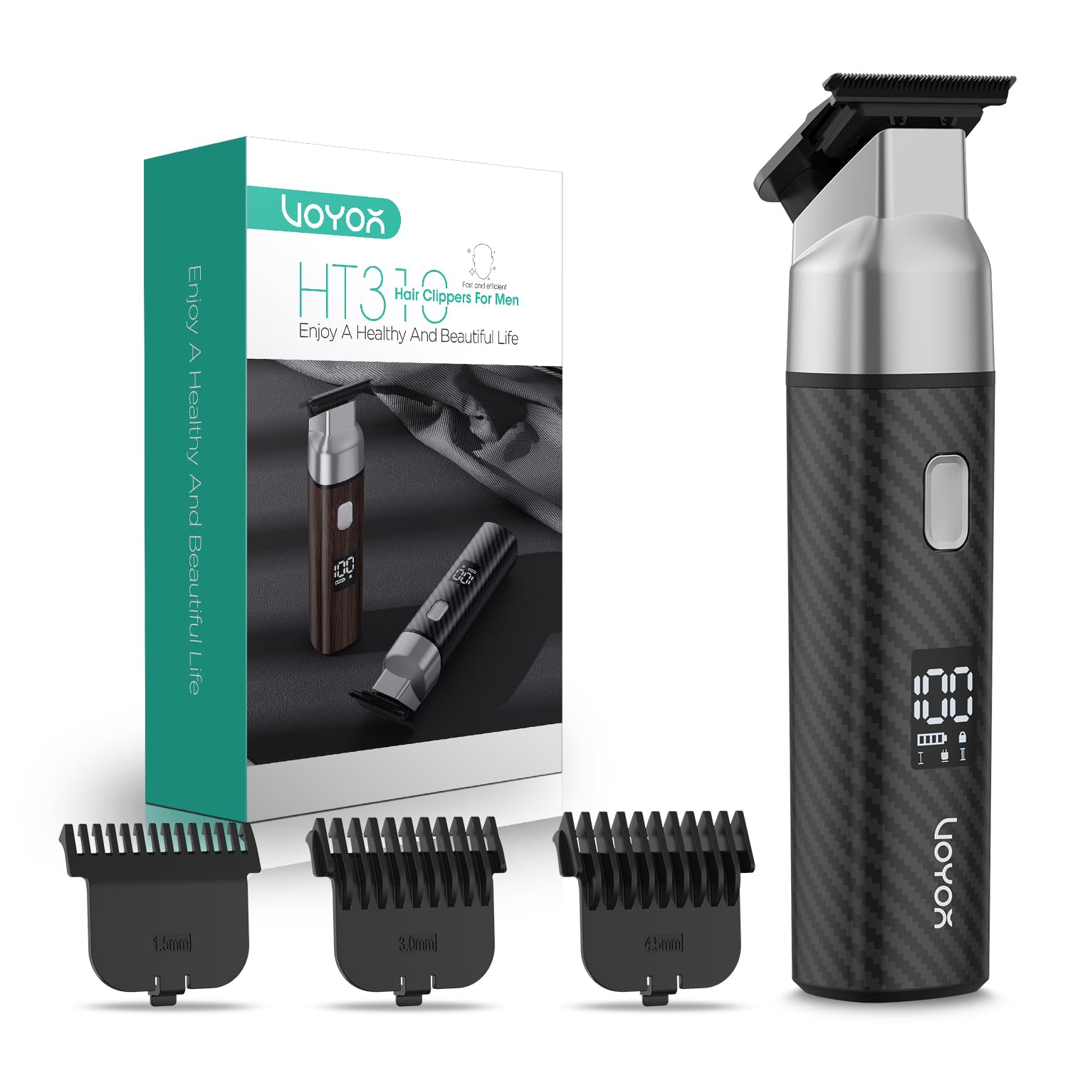VOYOR Male Body Shaver, Waterproof Body Epilator for Beard, Armpits, Chest, Legs and Genitals, USB Recharge, Body Hair Trimmer for Men, 3 Combs HT310 (Black)