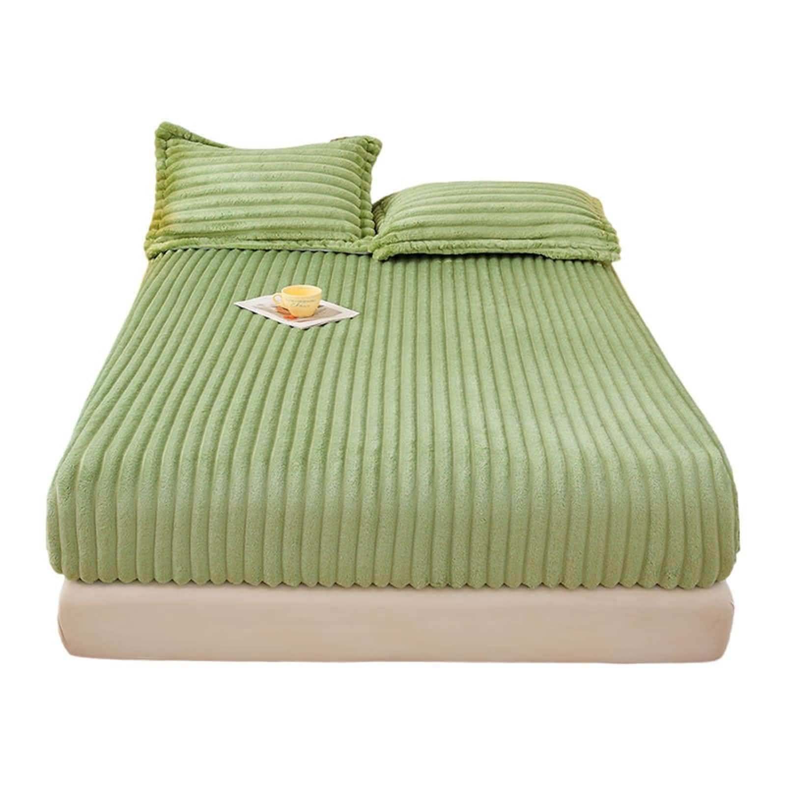 150x200 Spannbetttuch Winter Warm Samt, Bettlaken Spannbettuch Grün Einfarbig 5-25cm Steghöhe Spannbetttuch für Boxspringbetten mit 2 Kissenbezug