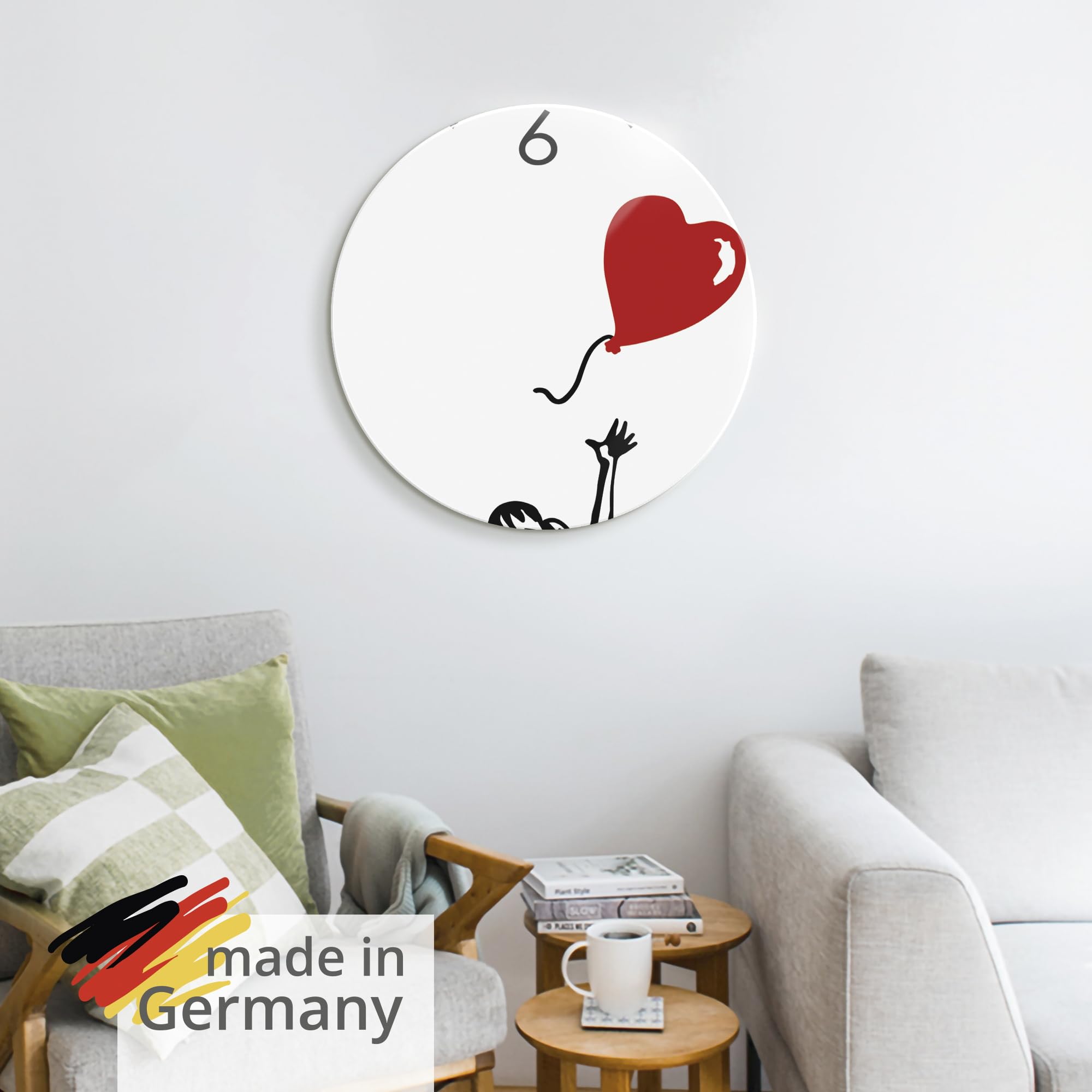 ARTLAND Wanddeko Wanduhr ohne Tickgeräusche Glas Quarz Uhr 20x60 cm Rechteckig Lautlos Graffiti Street Art Modern Mädchen Herz Schwarz Weiß U1UK