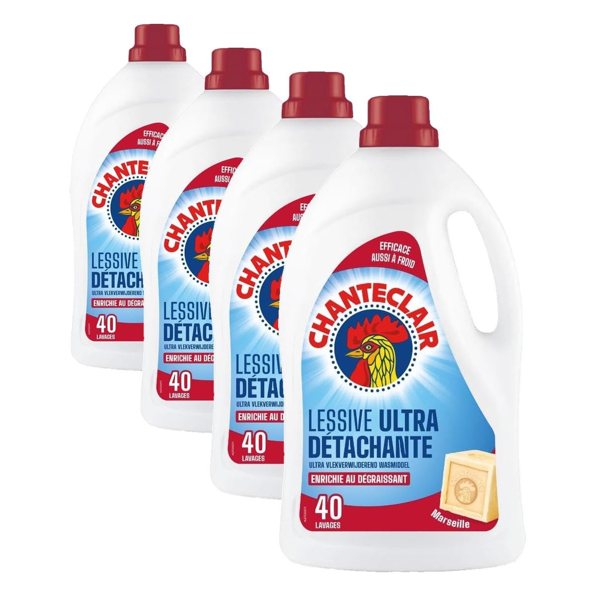 Chanteclair - Lessive Liquide Concentrées Marseille, Enrichie au Dégraissant, Ultra Détachantes et Efficaces aussi à Froid, 40 lavages - 1800 ml