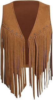 Verdusa Women's Fringe Vest Crop Jacket 70s Hippie Faux Suede Tassel Cardigan Price In India