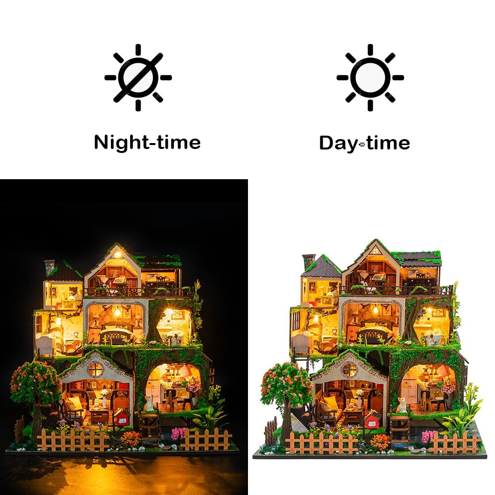 Miniaturowy zestaw do samodzielnego wykonania, mini domek dla lalek z meblami, mały zestaw do budowania dla dorosłych, rękodzieło, prezent na Boże Narodzenie, bajkowy las