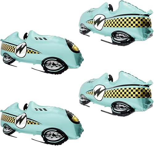 Miniatura 6 de Globos azules de carreras, paquete de 4 vehículos temáticos Fast Speedy Roadster, auto deportivo para el primer baby shower, cumpleaños, retro,