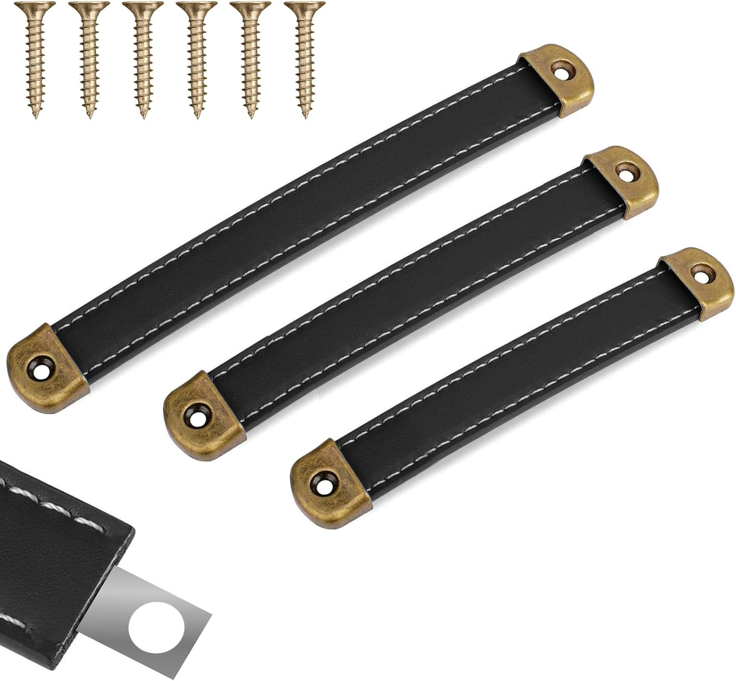 3Pcs Leather Drawer Pulls Cabinet Pulls Luggage Handle Replacement Trunk Handles Available with Mounting Screws Modern Leather Cabinet Knobs(3 Models)