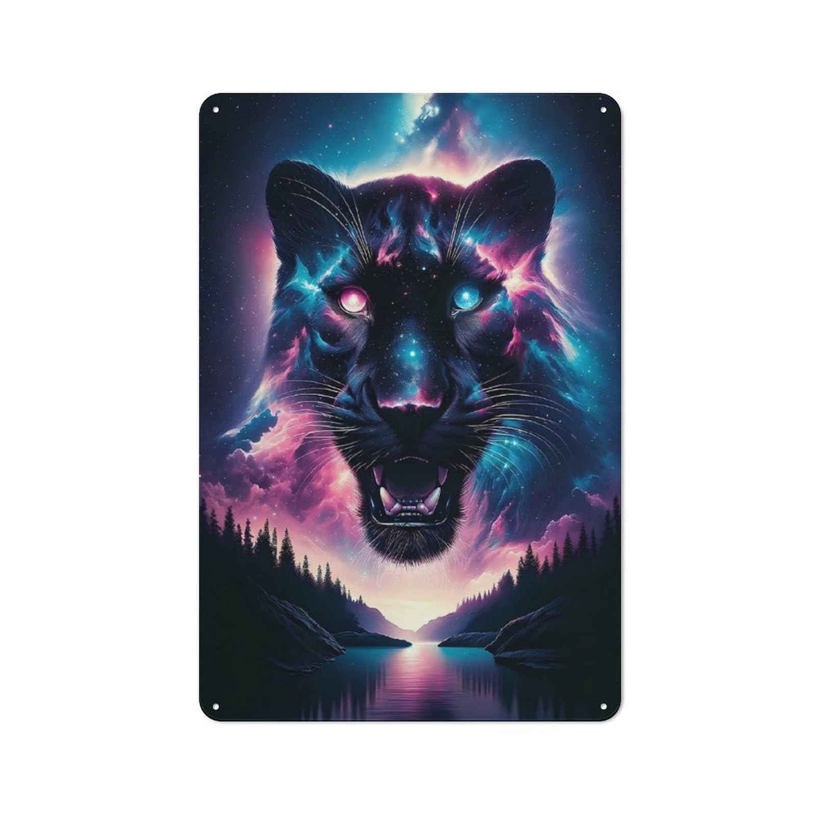 Junmoney Style-2 Cosmic Black Panther Printed Metal Sign For Pet Owners, Birthday, Christmas Or Housewarming Gift, 30X20cm