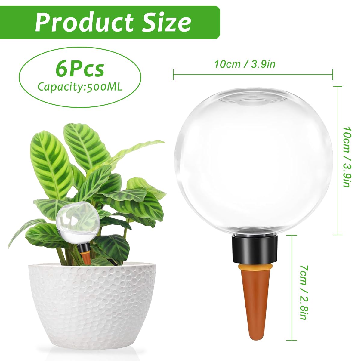 Lot de 6 Boules D'Irrigation pour Plant, 500ml Globe D'Arrosage Plant Automatique Transparent, Boule Arrosage Plante, Dispositif D'Arrosage pour JardinièRes, Maison, Intérieur et Extérieur