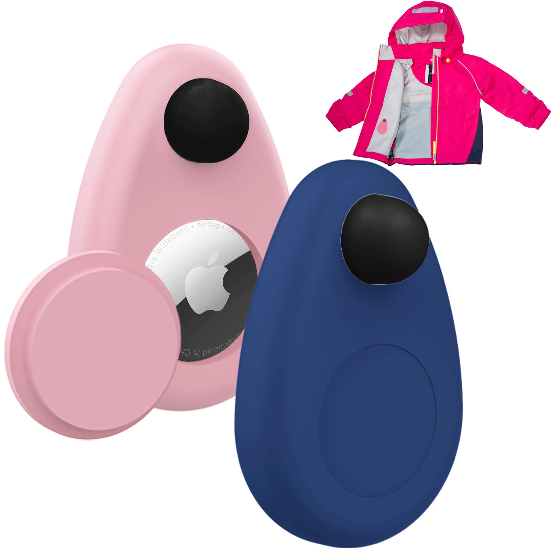 Waterproof AirTag Holder for Kids(2 PACK), Hidden AirTag Holder with Safety Pin, Anti-Theft GPS Tracker Case for Baby, Clothes, Luggage, Pet, Doesn't Dangle Anti-Removal(Blue,Pink)