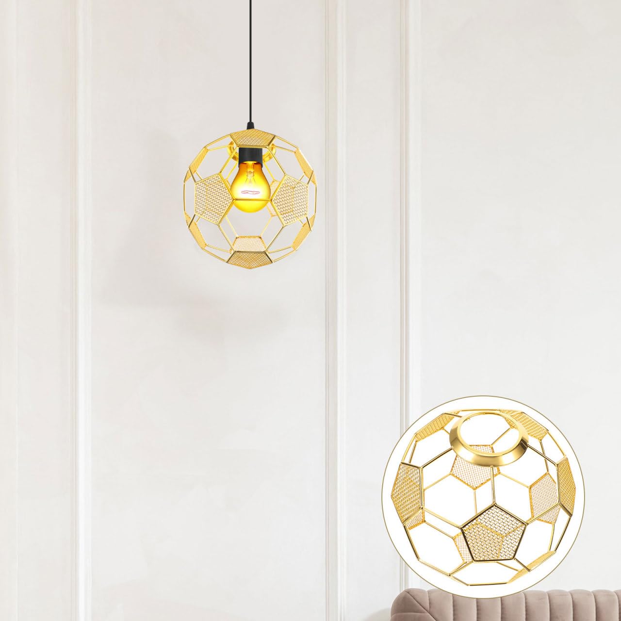 IWOWHERO Football Lampshade Hollow Out Metal Pendant Light Shade 5.1X5.1 Inch Soccer Shape Lamp Cover for Home Bar Kitchen Corridor Decoration - Image 4