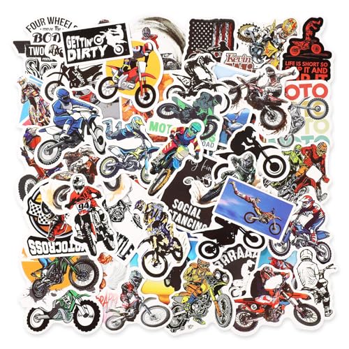 50pcs Motocross Dirt Bike Stickers, Waterproof Motorcycle Stickers for Kids Dirt Bike Decals Motorcycle Decals Motocross Stickers for Water Bottles Laptops Skateboards Helmets