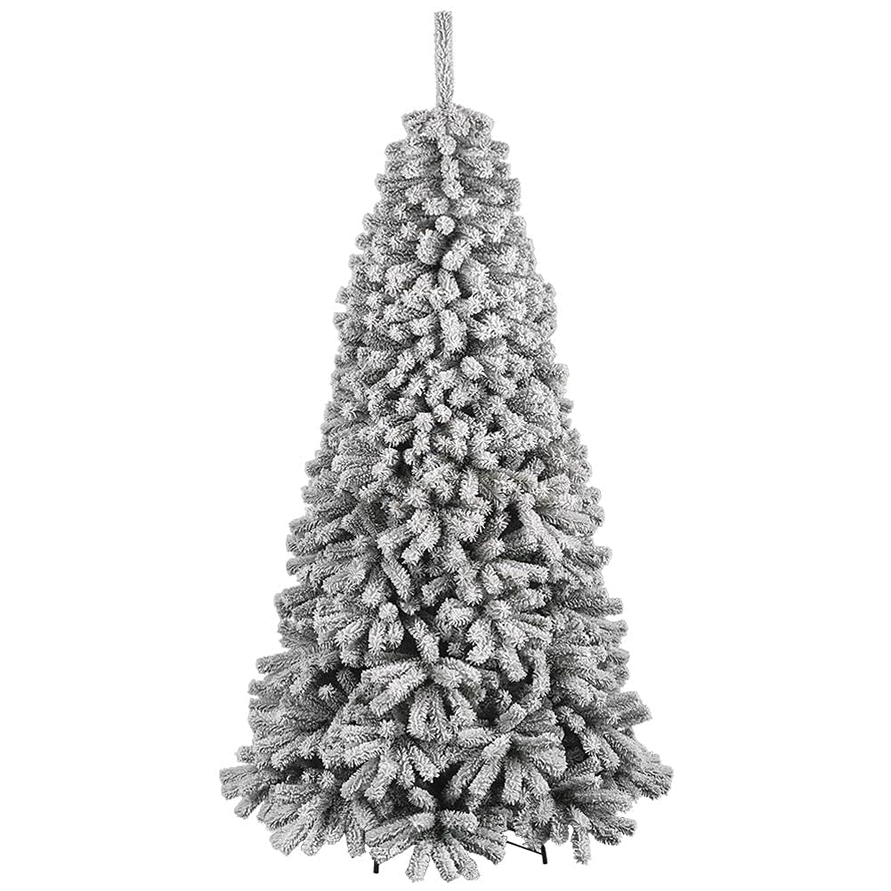 BAKAJI Árbol de Navidad Danubio Super Grueso Pino Verde Nevado Base Cruz de Hierro Plegable Ramas con Nieve Fácil Montaje Apertura Paraguas (180 cm)