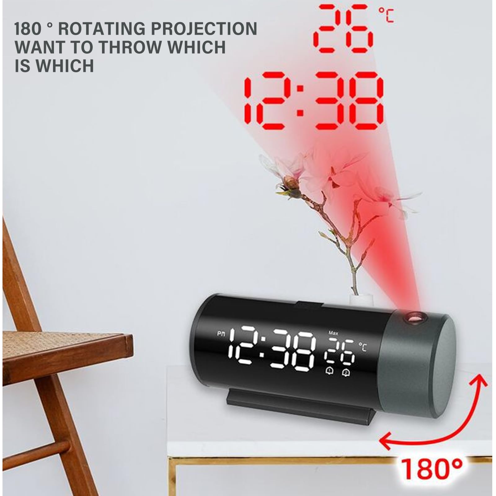 Radio Et Radio-réveil YTLT Réveil Projecteur Plafond - Horloge Numérique Avec Radio FM, Projection 180° | Fonction Snooze Et Affichage LED Réglable Réveil LED