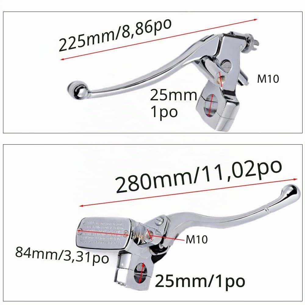 Baceyong Moto 25 mm Levier de maître-cylindre de frein et d'embrayage hydraulique Ensemble de poignées de moto Compatible avec la plupart des motos Chrome