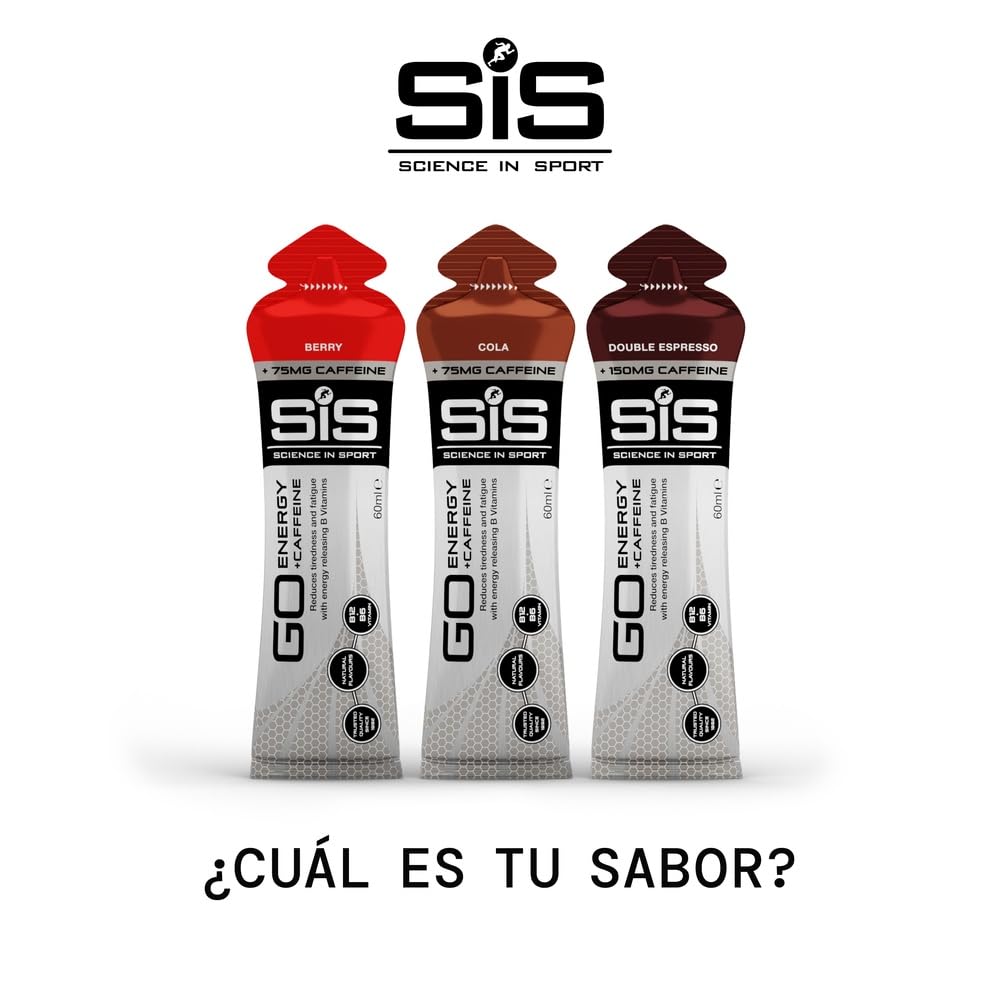 Science in Sport GO Energy + Caffeine 30x60ml Cola, Vegano – Gel con 150mg de cafeína y 22g de carbohidratos, Energía para deportes de resistencia