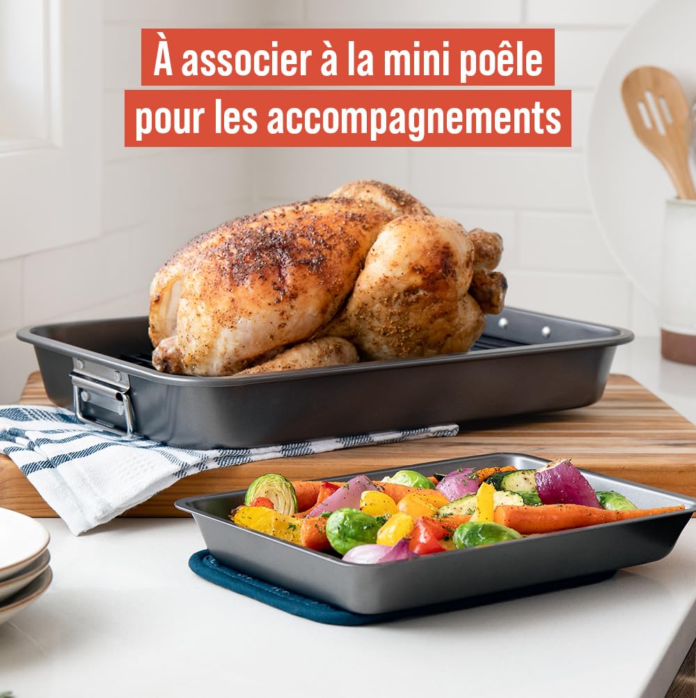 Chef Pomodoro – Grand Plat Four Antiadhésif avec Grille Four | Plaque Cuisson Four Rectangulaire avec Plateau, Plaque, Plat à Gratin, Lasagne – Acier Résistant – (41 x 29 cm)