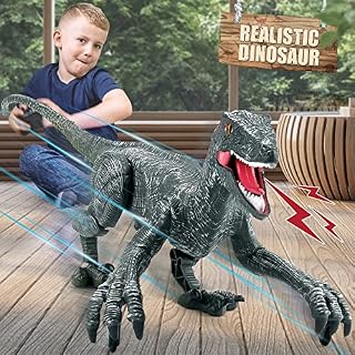 2.4G Remote Control Dinosaur Toys,Educational Electronic Walking Velociraptor with Lights&Sounds,Dinosaur Robot Toys Powered by Rechargeable Battery,Best RC Toys Gifts for Kids Boys Girls
