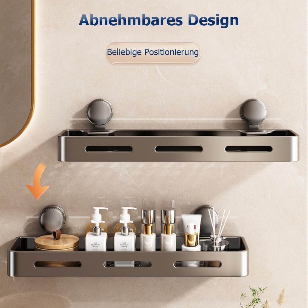 Duschablage Ohne Bohren mit Handtuchständer, Badezimmer Organizer Wandregal mit Haken, Aluminium Duschregal für Waschbecken Küche,2etage,40cm