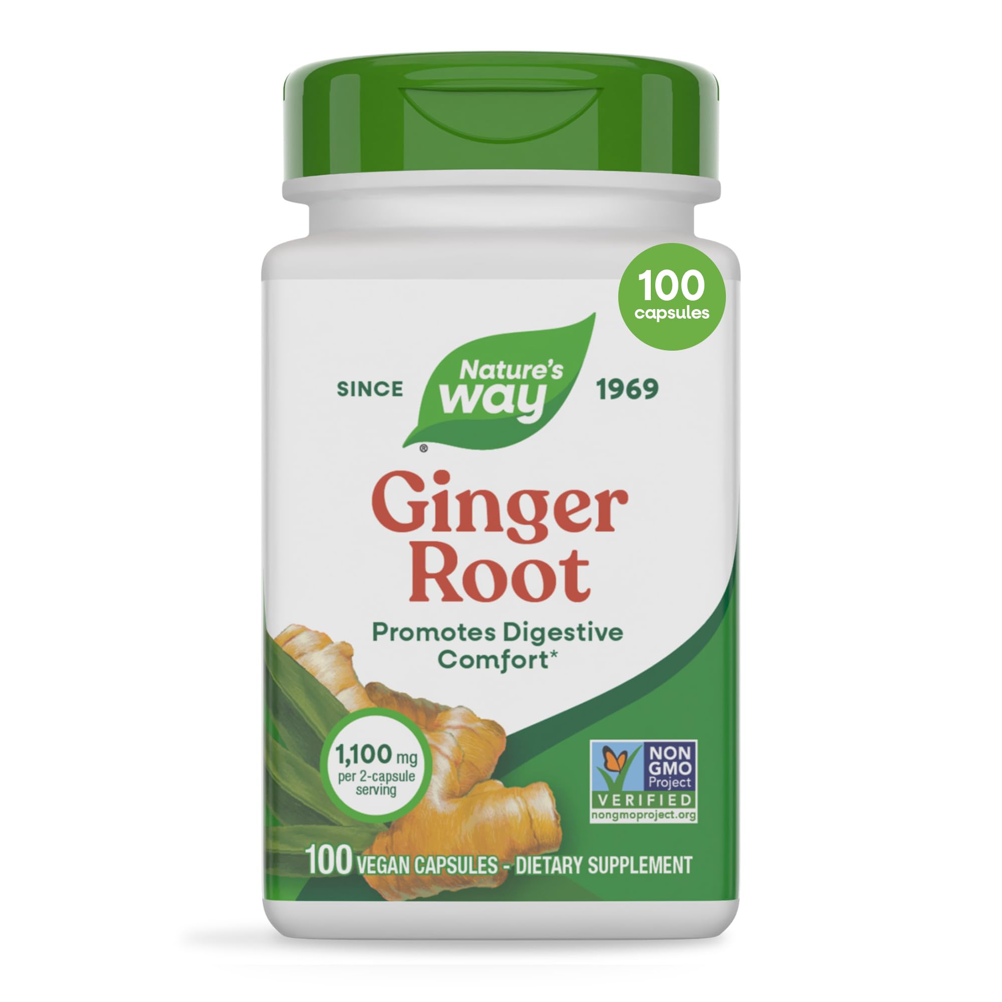 Nature's Way Ginger Root Capsules,1,100 mg per Serving, Vegan, 100 ct 100 Count (Pack of 1)