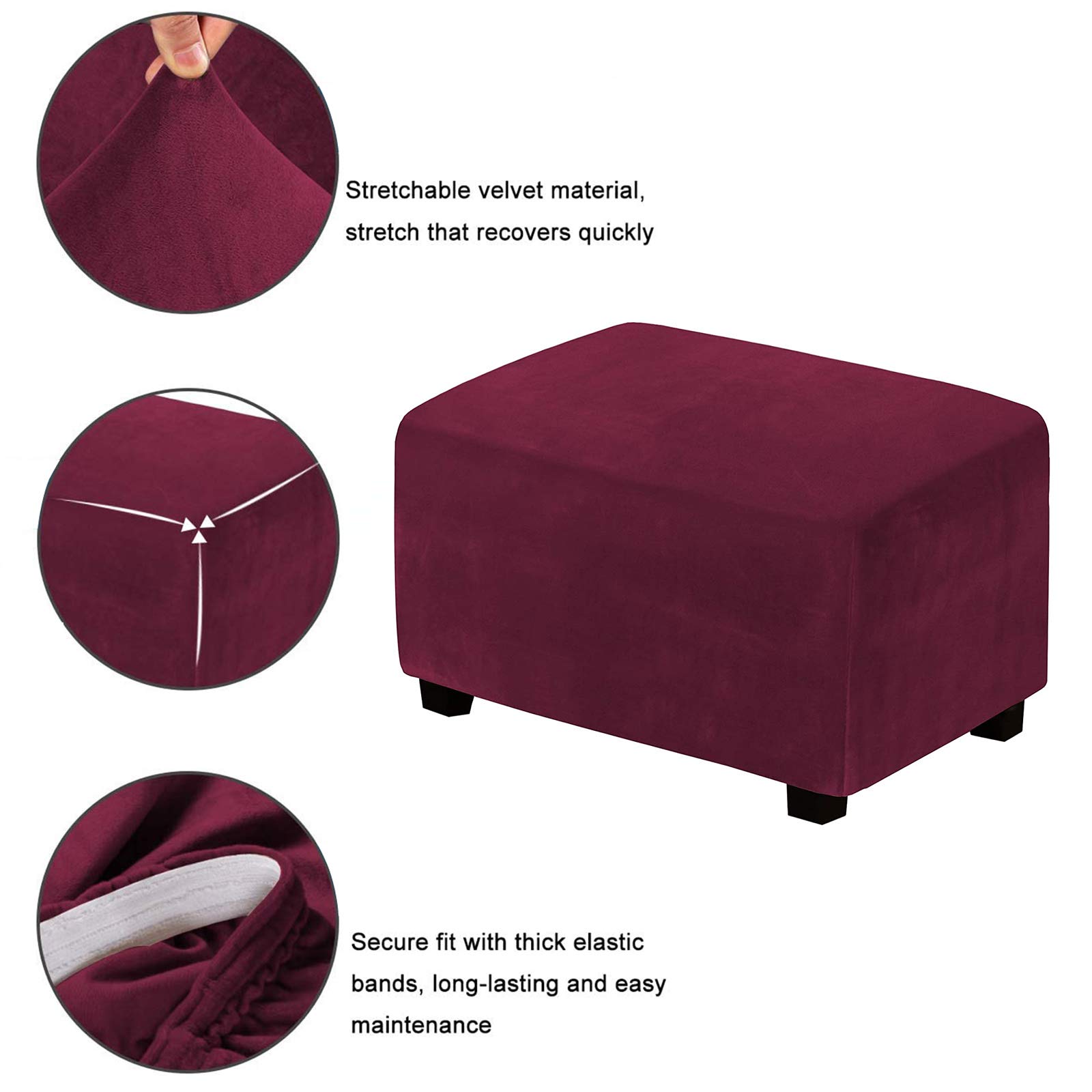 Copri Pouf Rettangolare Elasticizzato - Fodera In Velluto Per Ottomano E Poggiapiedi - Foto 3