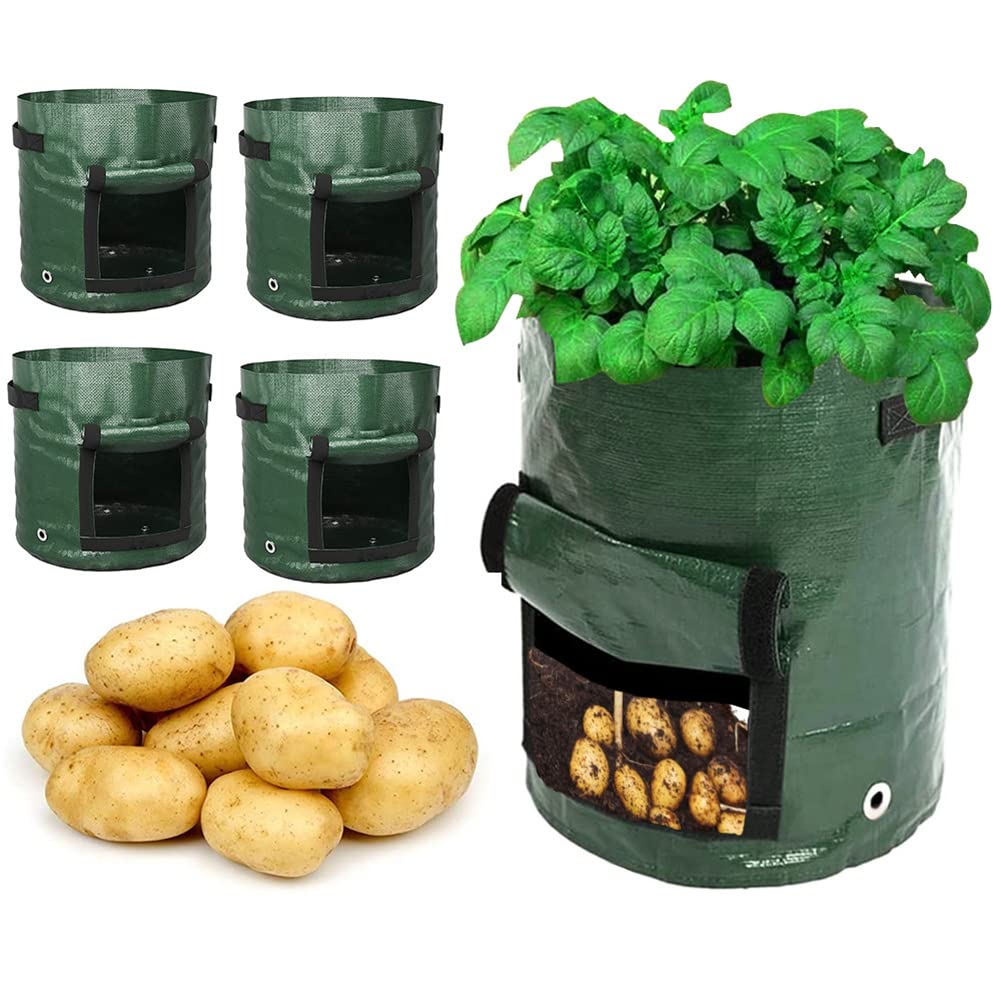 Kartoffel-Pflanzbeutel mit Klappe und Griffen, für Gemüse, Garten, Pflanzbeutel zum Anbau von Kartoffeln, Tomaten und Früchten, 10 Stück