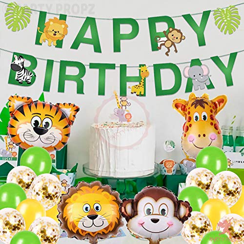 Image of Party Propz Jungle Theme Decoration - 22Pcs | Happy Birthday Banner Paper | Animal Jungle Theme Balloons & Safari Decoration Multicolor