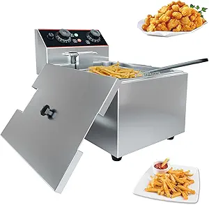 GarveeHome Commercial Deep Fryer with Basket, 6.3 QT/6 L Stainless Steel Electric Countertop Fryer with Temperature Control for Restaurant and Home Use,1500 W