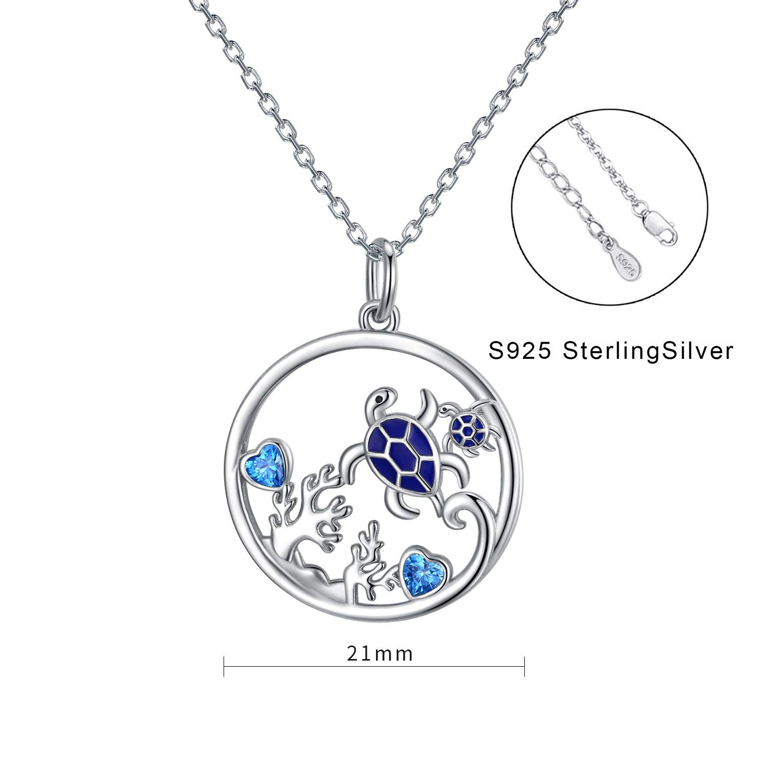 Collar con colgante de estrella de mar/tortuga con temática de océano para mujeres y niñas, collar de animales oceánicos de plata de 45,7 cm + 5 cm, Plata esterlina, circonita