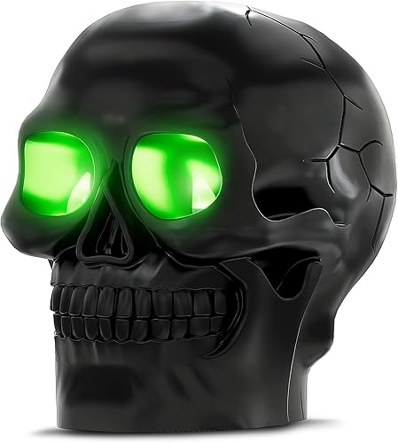 Patiphan Vela sin llama de calavera de Halloween con ojos iluminados y temporizador, estatua de vela de esqueleto de cera aterradora, funciona con