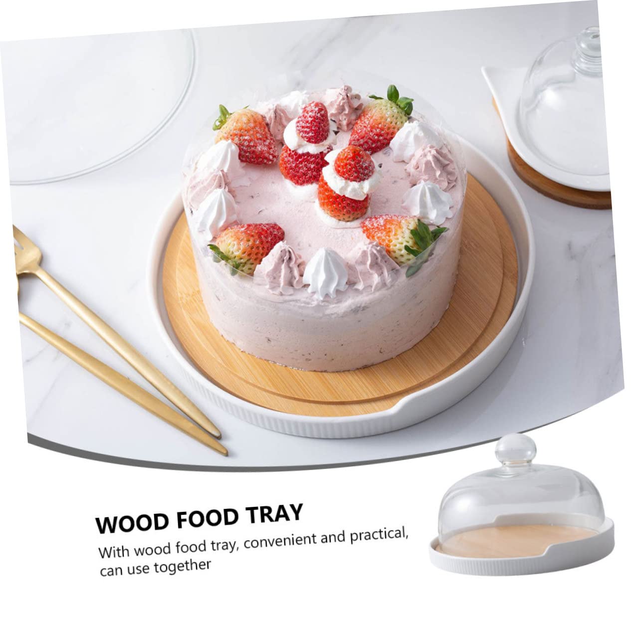 Plateau Tournant à Gâteau 1 Set Bois et Céramique Verre