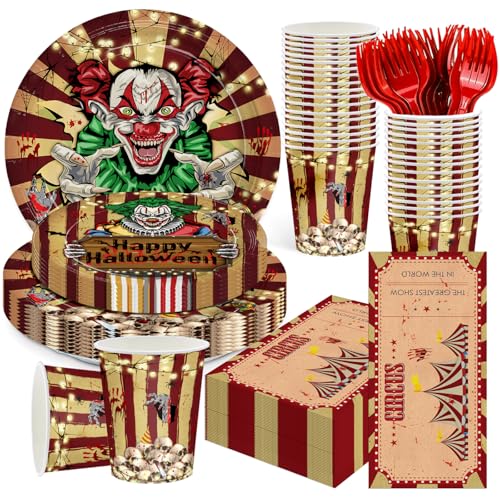 120pcs Halloween Evil Circus Plates Napkins Birthday Decorations ...