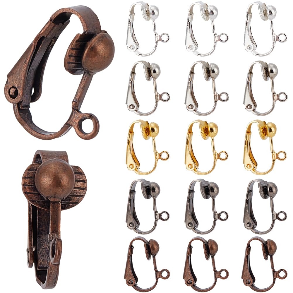 SUNNYCLUE 1 Box 30Pcs 5 Colors Clip on Earring Converters Earring Clips with Loops Non Pierced Ears Brass Clip-on Earring Converter Findings for jewellery Making Supplies DIY Women Dangle Earrings Cra