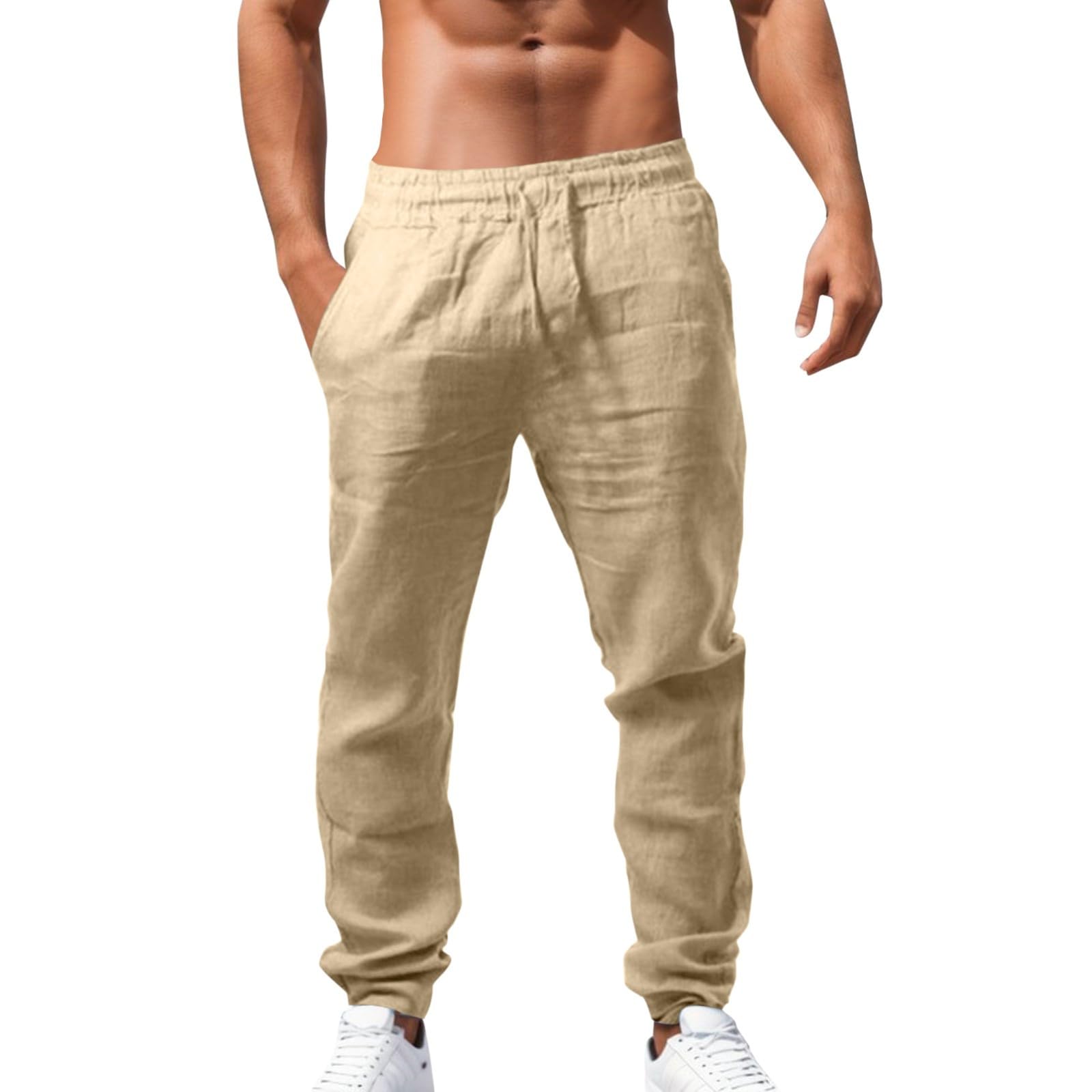 Luadnysin Pantaloni Uomo Lino Pantalone Trousers Traspirante Pantalaccio Larghi Fit Slim Vita Elastica Classico Cotone di Lavoro Palestra Estivi Baggy Casual,S-5XL