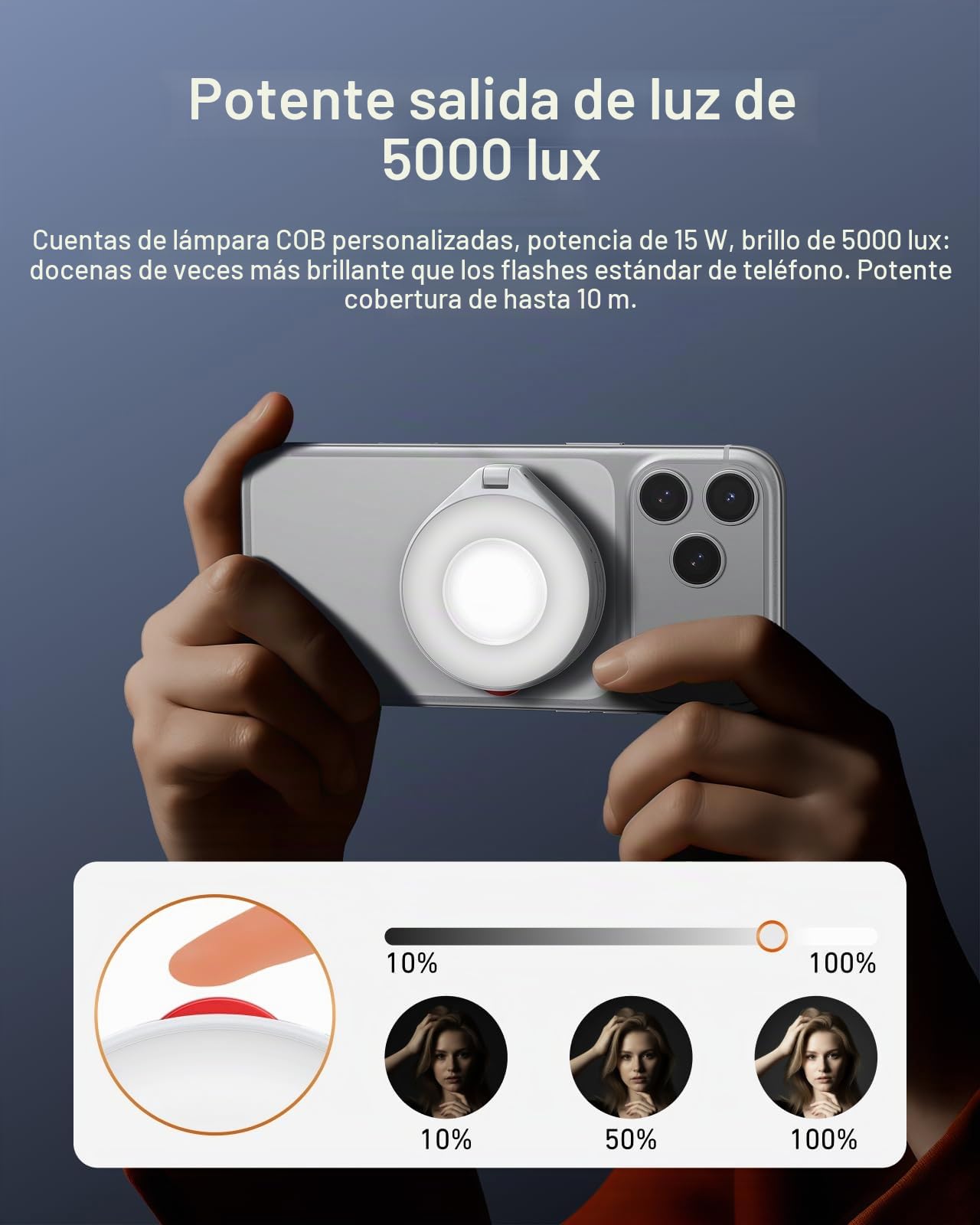 TELESIN 2 en 1 Teléfono Luz Selfie Magnética con luz de Flash, Compatible con MagSafe, CRI 85+, luz anular de 5000 Lux para iPhone/Android, Luz LED para Selfies para/Vlog/Foto/TikTok/Video