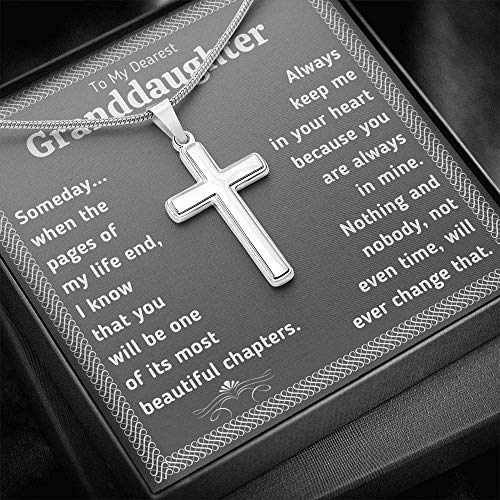 Forever Loved Granddaughter Gifts from Grandma Artisan Cross Necklace with Message Card to My Dearest Granddaughter Necklace from Grandpa2