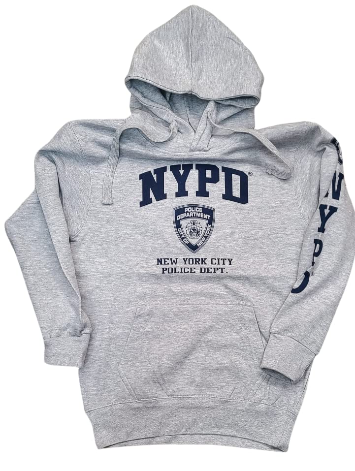 Nypd Mens Hoodie Front And Sleeve Print Heather Gray Desertcart