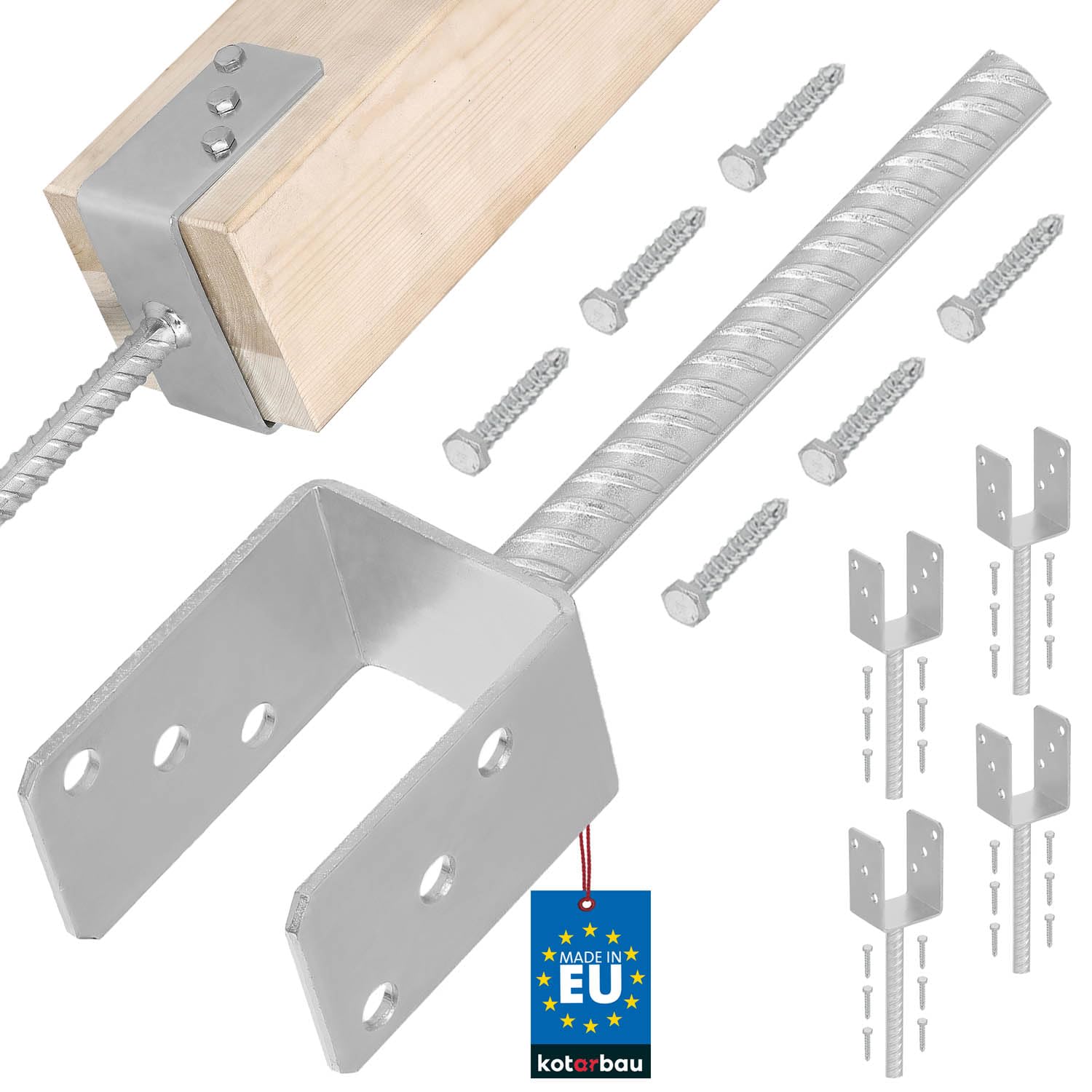Kotarbau Clear Width 71 Mm Kotarbau® 4 Pcs U Post Base - For Concrete - Galvanised Steel - 71 Mm (2.80 Inches) - Silver - Fence Post Support - Pillar Support