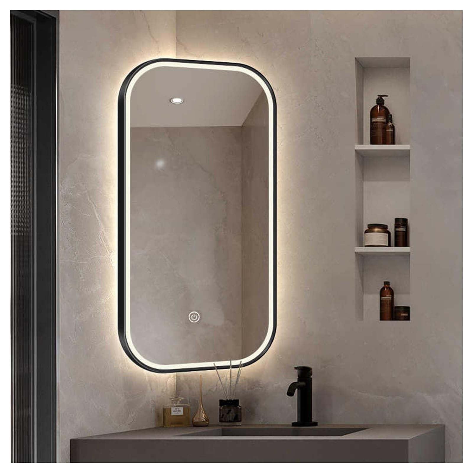 QICBYING Swivel Corner Mirror, 360° Rotating Bathroom Mirror, Luminous Wall-Mounted Decorative Mirror, HD Makeup Mirror, 3 Colors Infinitely Dimmable, For Hotel And Home(60x100cm)