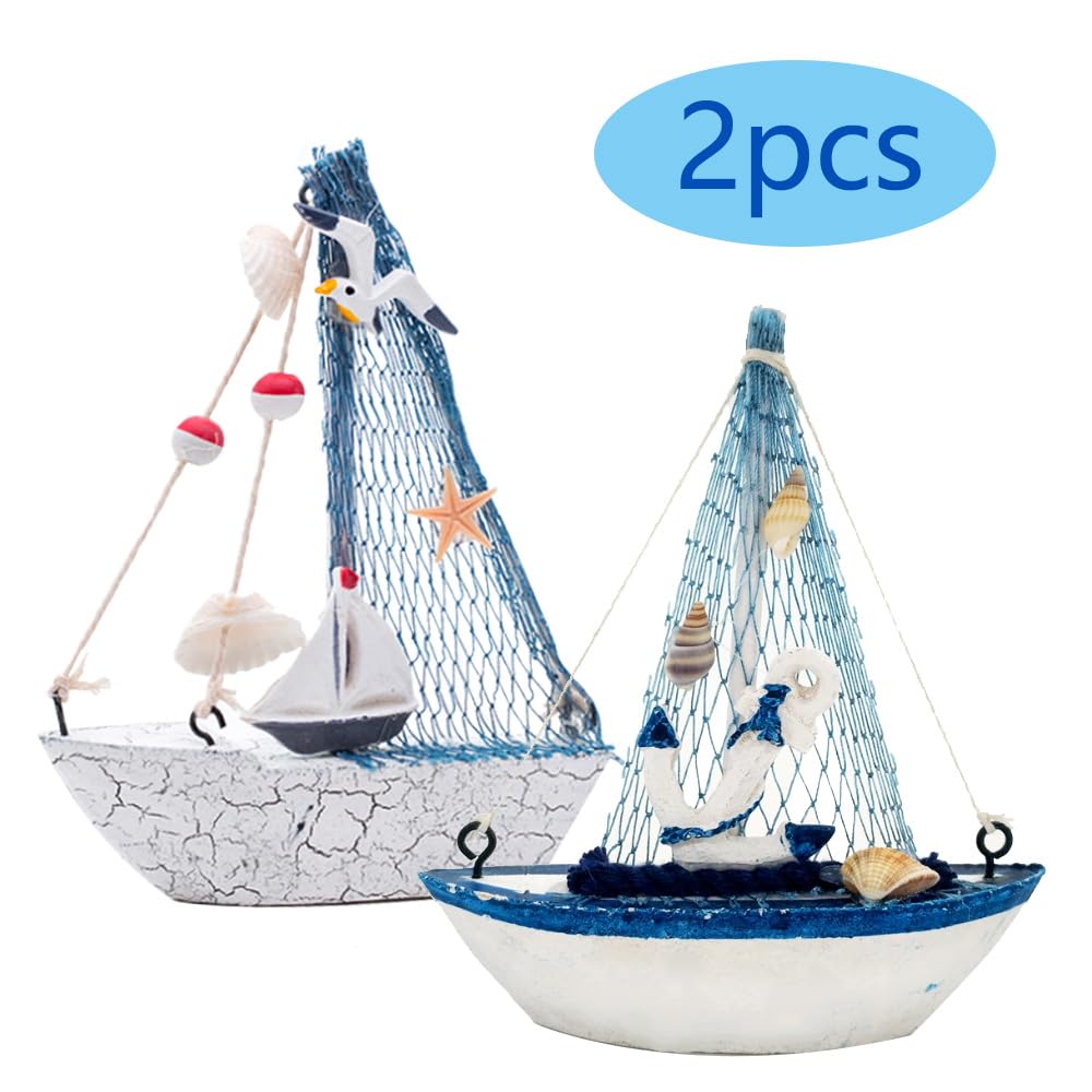 Dtoterul Wooden Maritime Boat Decoration Pack of 2 Nautical Maritime Decorative Sailing Boat Made of Wood Nautical Sailing Boat Decor Anchor Shell Nautical Perfect Sailing Ship Model for Office - Image 2