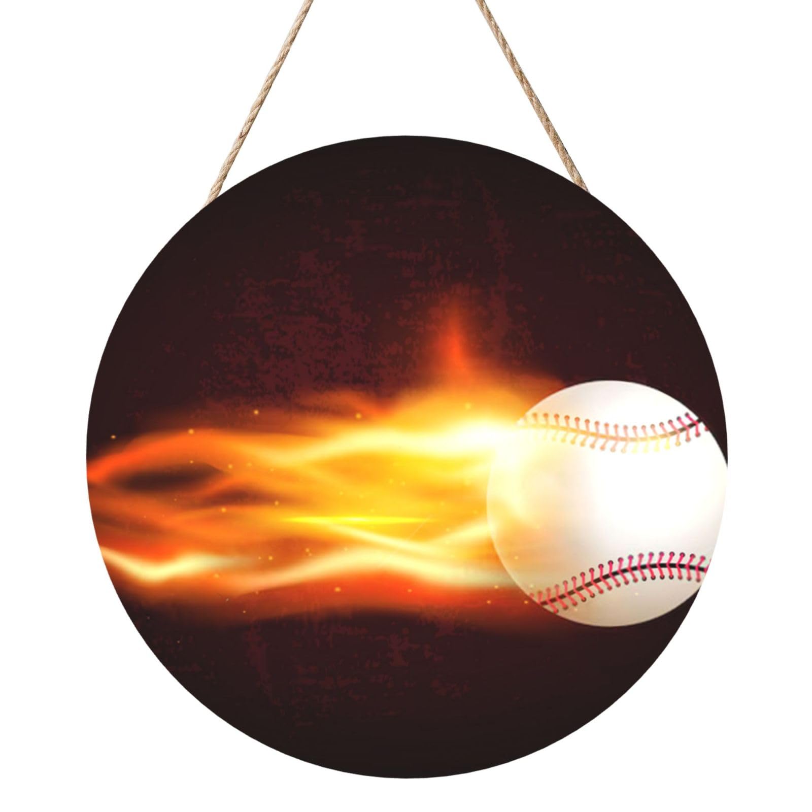 InOmak Burning Baseball Fire Flame Pattern, Round Wood Panel Painting 12 in, Wall Hanging Painting For Home