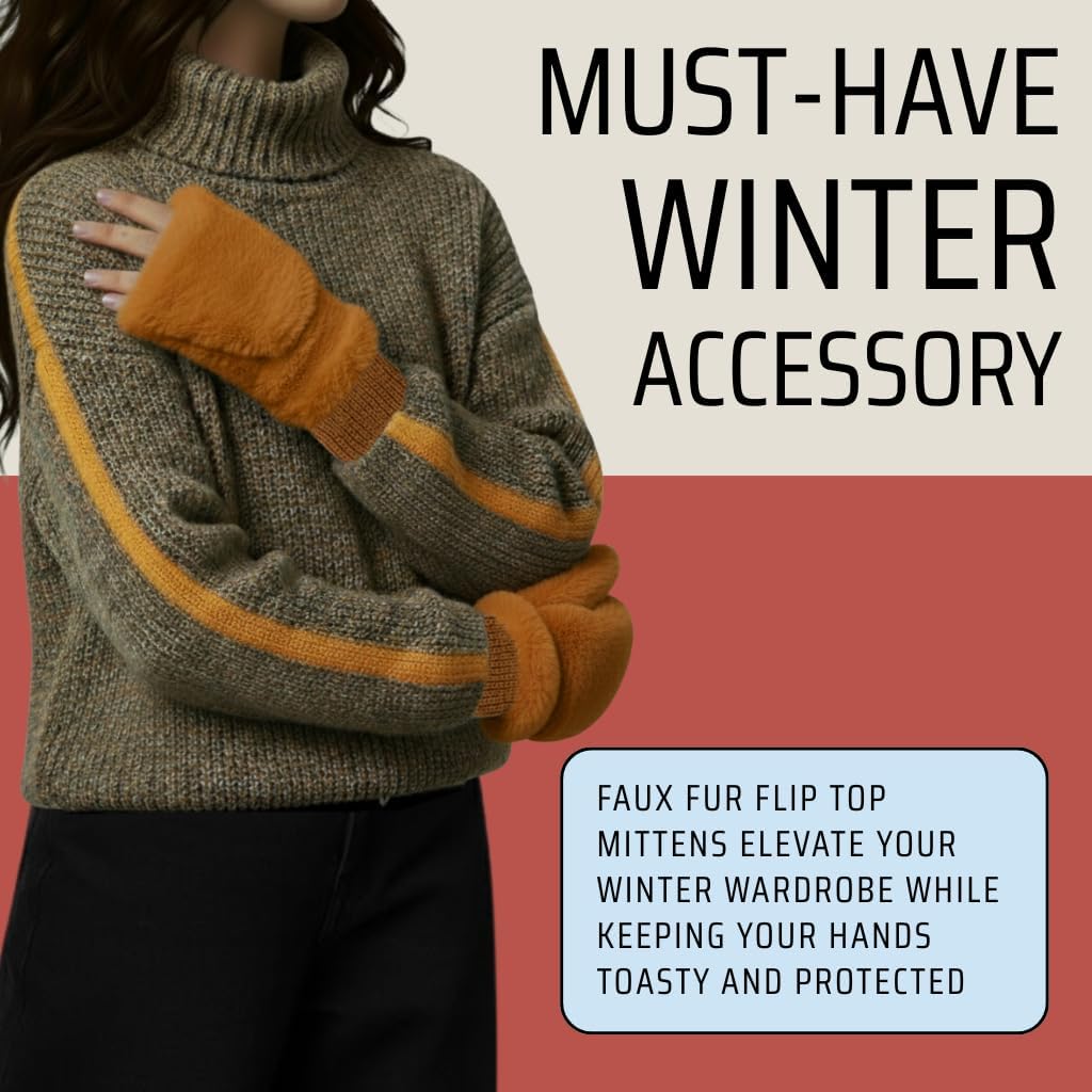 Funky Junque Faux Fur Flip Mittens Womens Warm Convertible Fingerless Gloves - Image 6