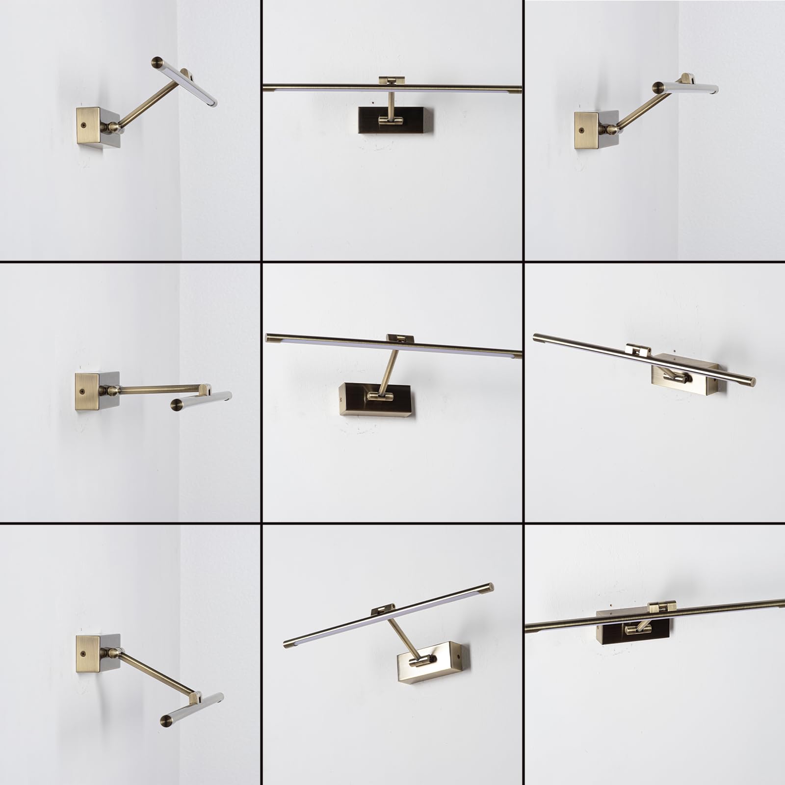 Alpinaluz Aplique LED Cobre Envejecido 48 cm 10W Luz Blanca Cálida 2700K MIRO Brazo Articulado Orientable Iluminación para Cuadros y Espejos Acabado Dorado Cepillado con Driver KGP