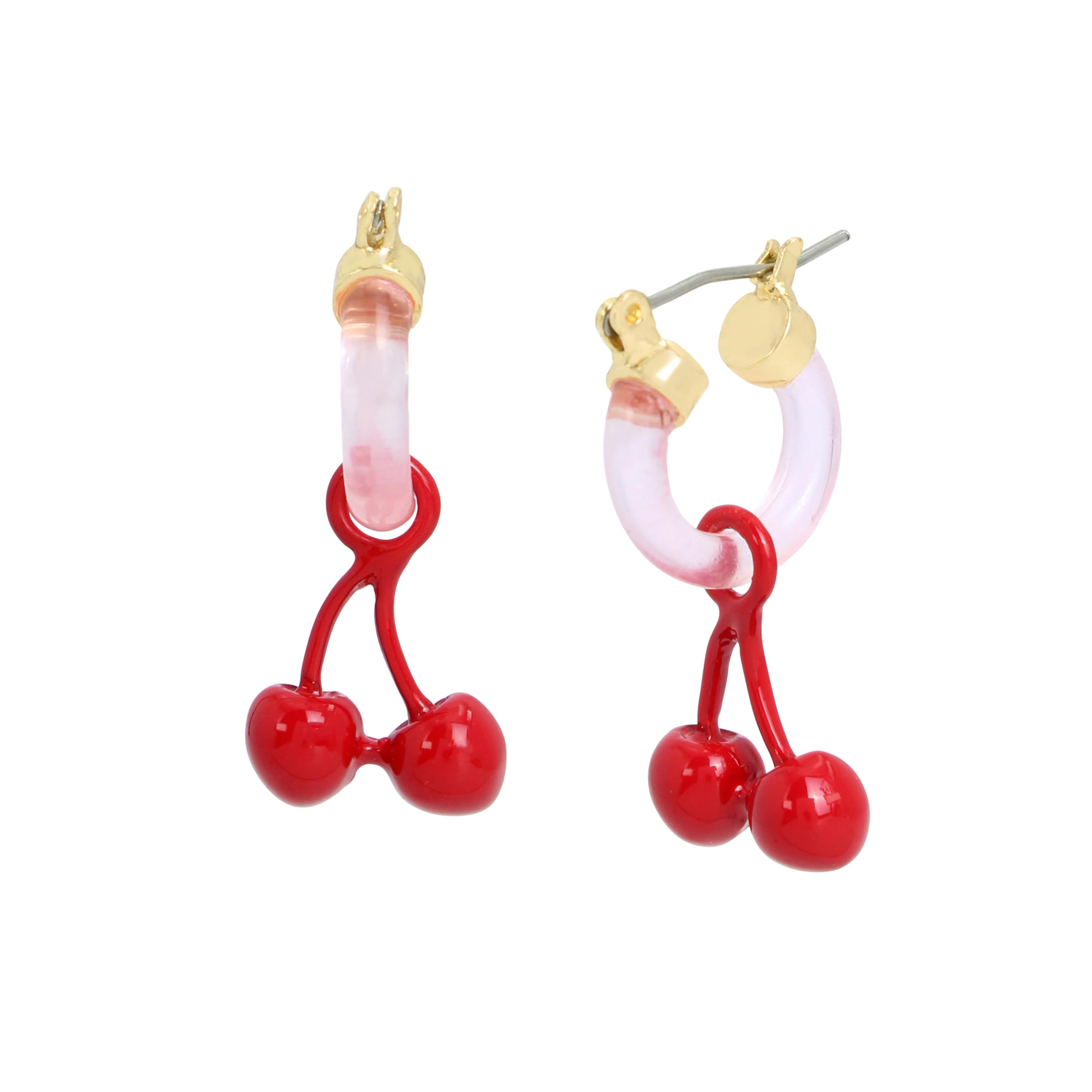Betsey JohnsonWomens Cherry Charm Huggie Earrings