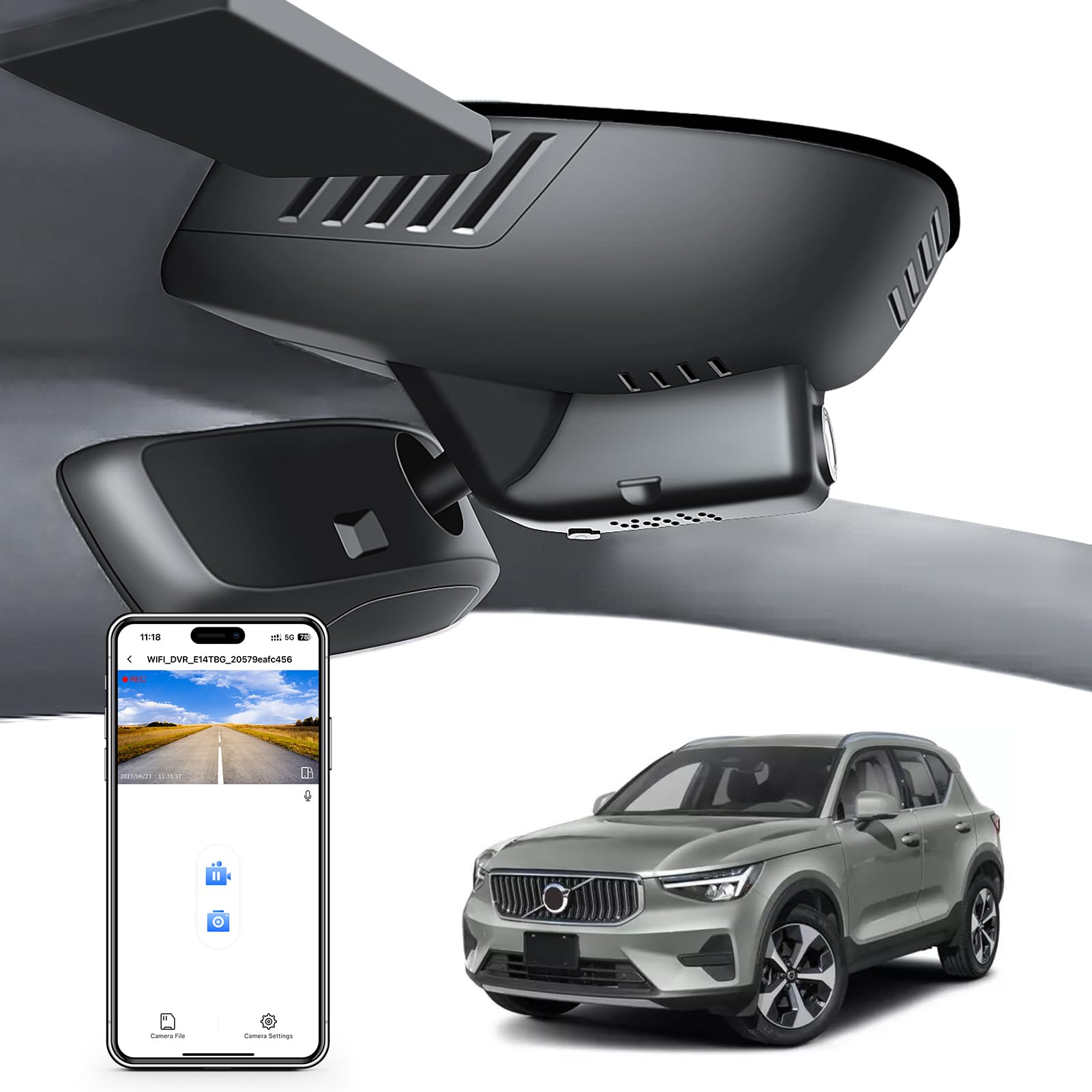MANGOAL 4K Dashcam Coche,UHD 2160P Aspecto OEM Cámara Coche,Personalizada para Volvo XC40 2023-2026 y XC40 Recharge 2021-2024 (Modelo B),B4 B5 T4 T5 P8 Accessories,Sensor G,WiFi & App,Tarjeta de 64 GB