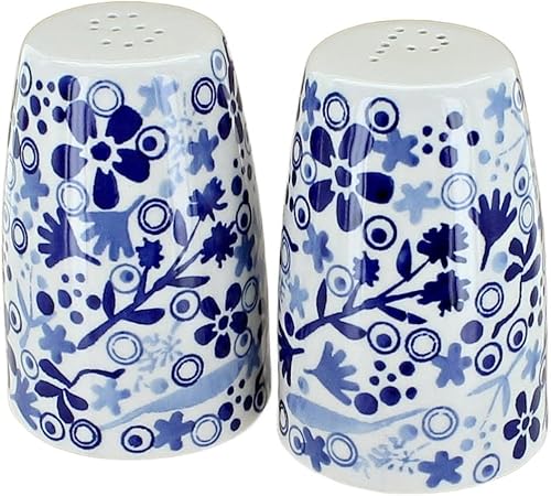 Miniatura 3 de Salero y pimentero de dalia roja de cerámica polaca de rosa azul