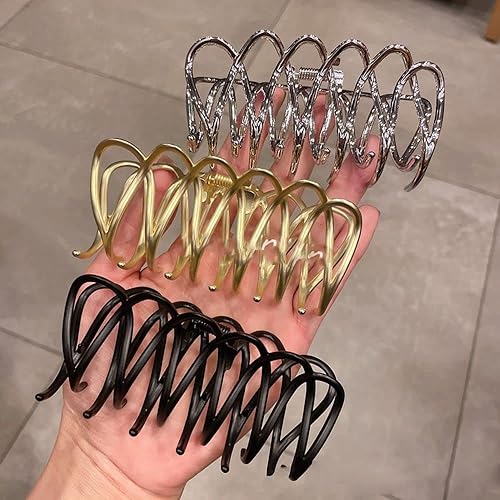 Miniatura 4 de Clip de cangrejo para el cabello simple y retro clip de tiburón de lujo de metal elegante para niña negro mate