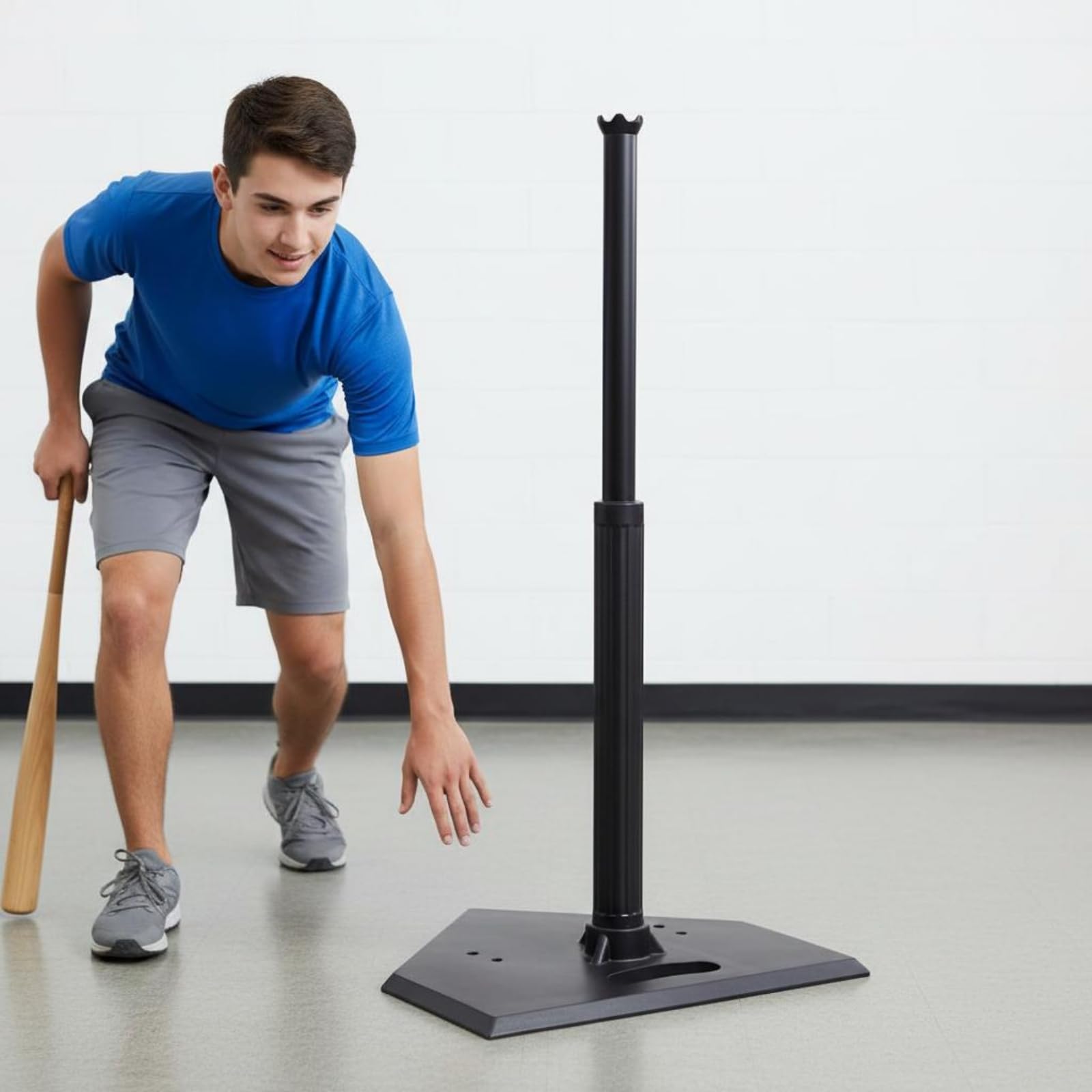 TISHITA Entrenador de Béisbol para Niños tee de Bateo Portátil Soporte de Altura Regulable Poste Telescópico Goma y PVC, Adulto, Un Orificio, Telescópico 50-100CM