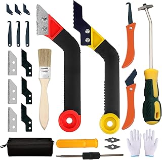 25 Pack Grout Removal Tool Kit, 3 Tile Grout Saws and Grouting and Cleaning Hook Knife with 12 Extra Blades, Grout rake and Caulk Remover Tool for Shower, Bathroom, Ceramic Tile Joint Cleaning