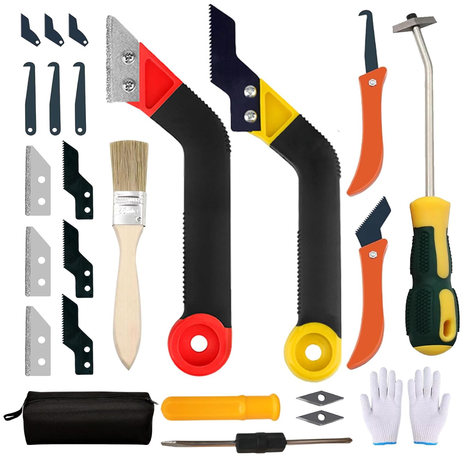 25 Pack Grout Removal Tool Kit, 3 Tile Grout Saws and Grouting and Cleaning Hook Knife with 12 Extra Blades, Grout rake and Caulk Remover Tool for Shower, Bathroom, Ceramic Tile Joint Cleaning