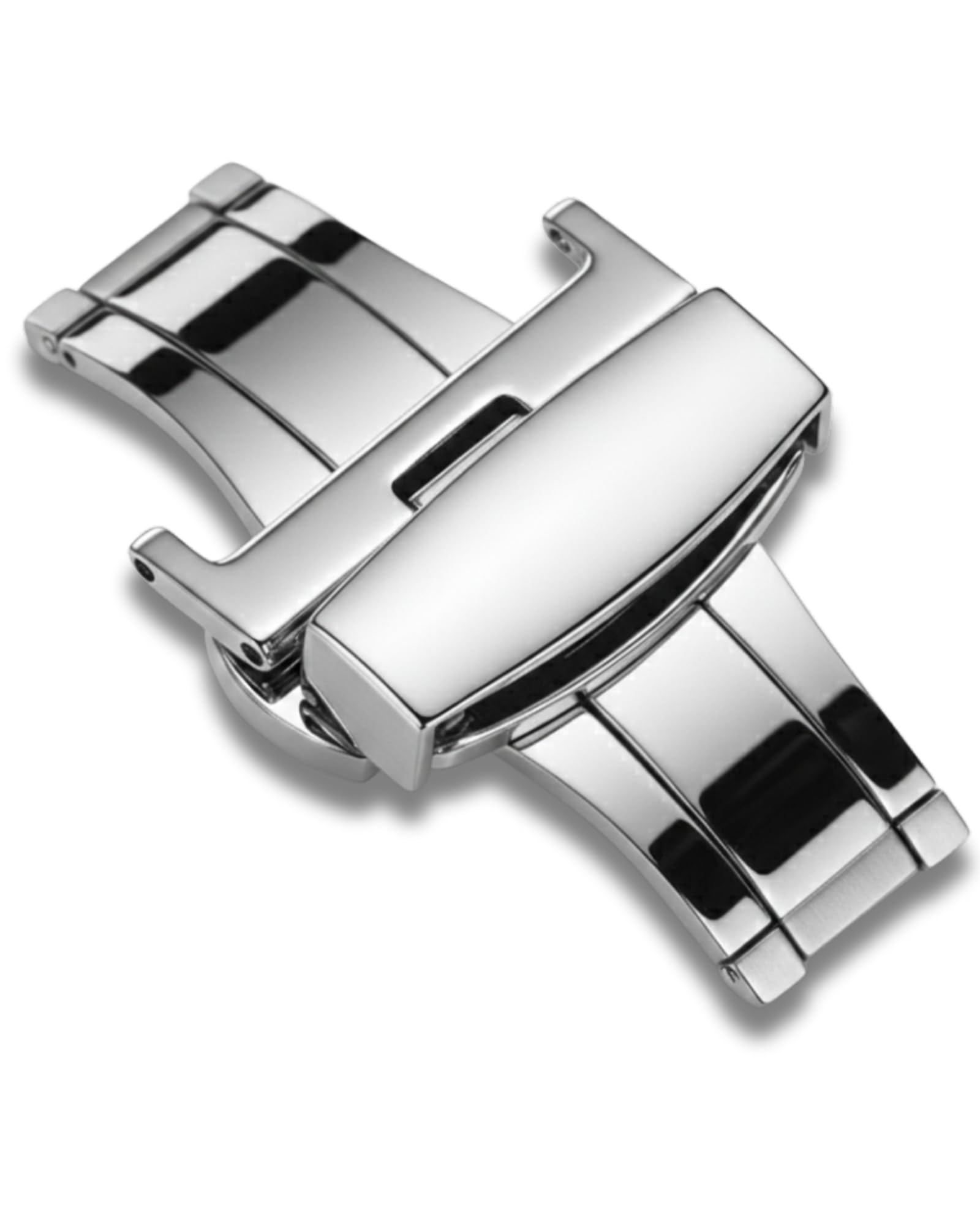 Stainless Steel Deployment Clasp for Watch Straps | 16 mm Silver | Push Button Butterfly Deployant Buckle | 316L Polished Finish | Replacement Deploy Clasp for Bands & Bracelets (16mm, Silver)