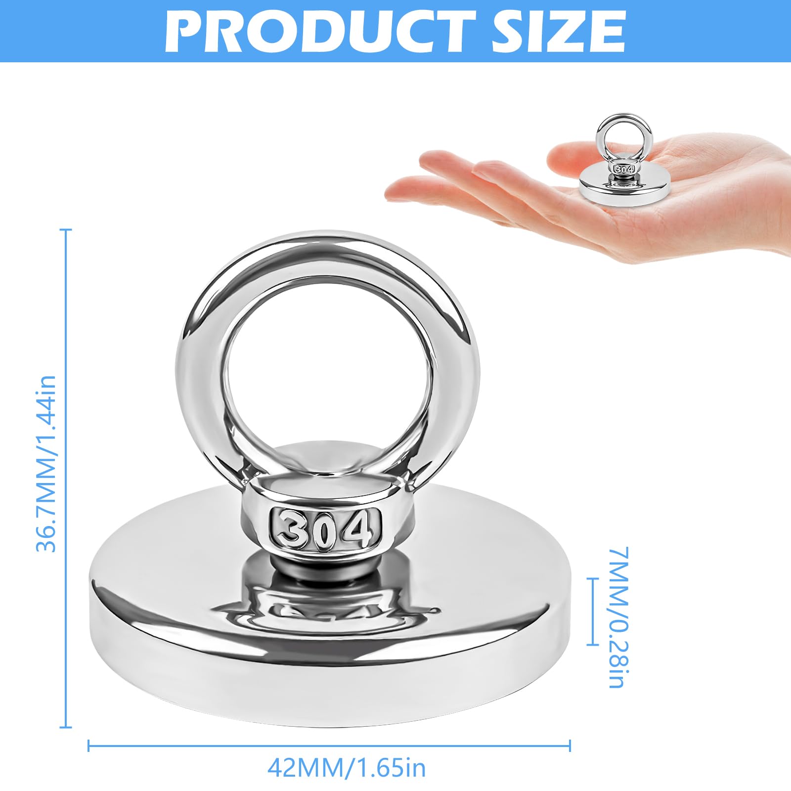 Aimant De Pêche Neodyme Puissant - 1 Pièce, Diamètre 42 mm, Force 55 kg Pour Industrie, Science Et Garage