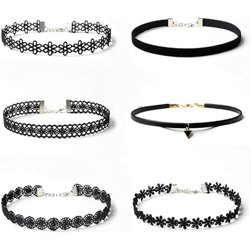 MEQNOIG Black Velvet Choker Set Classic Gothic Lace Chokers Necklace for Women and Teen Girls